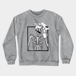 halloween skeleton drinking coffee funny Crewneck Sweatshirt